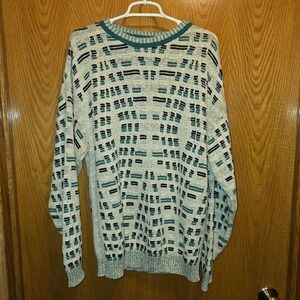 Vintage Ellis Island Men's Medium Cotton Sweater Teal/Cream BRAND NEW